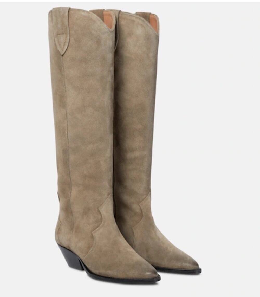 Isabel Marant Denvee Suede Knee High Boots EU 36 Taupe Gray Western Cowboy
